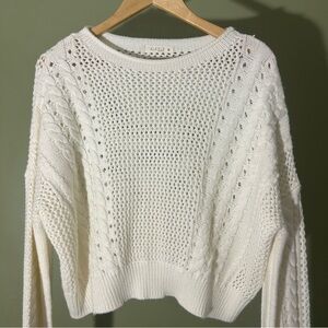 Illa Illa Cropped Cable Knit Light Pink Sweater Size Medium Long Sleeve